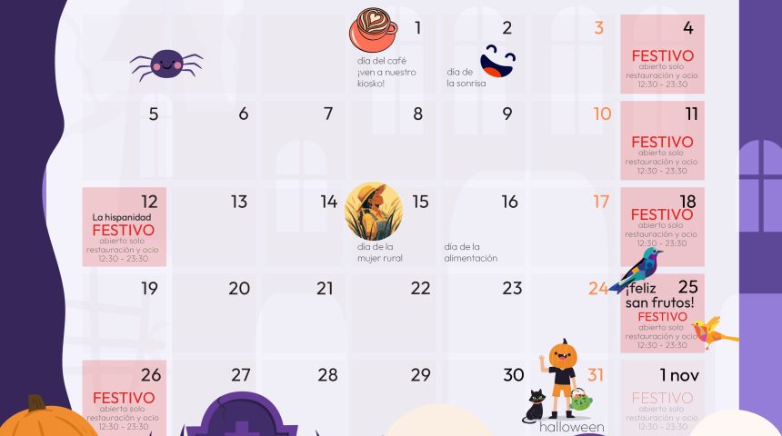 Calendario de Octubre 2026 en Luz de Castilla